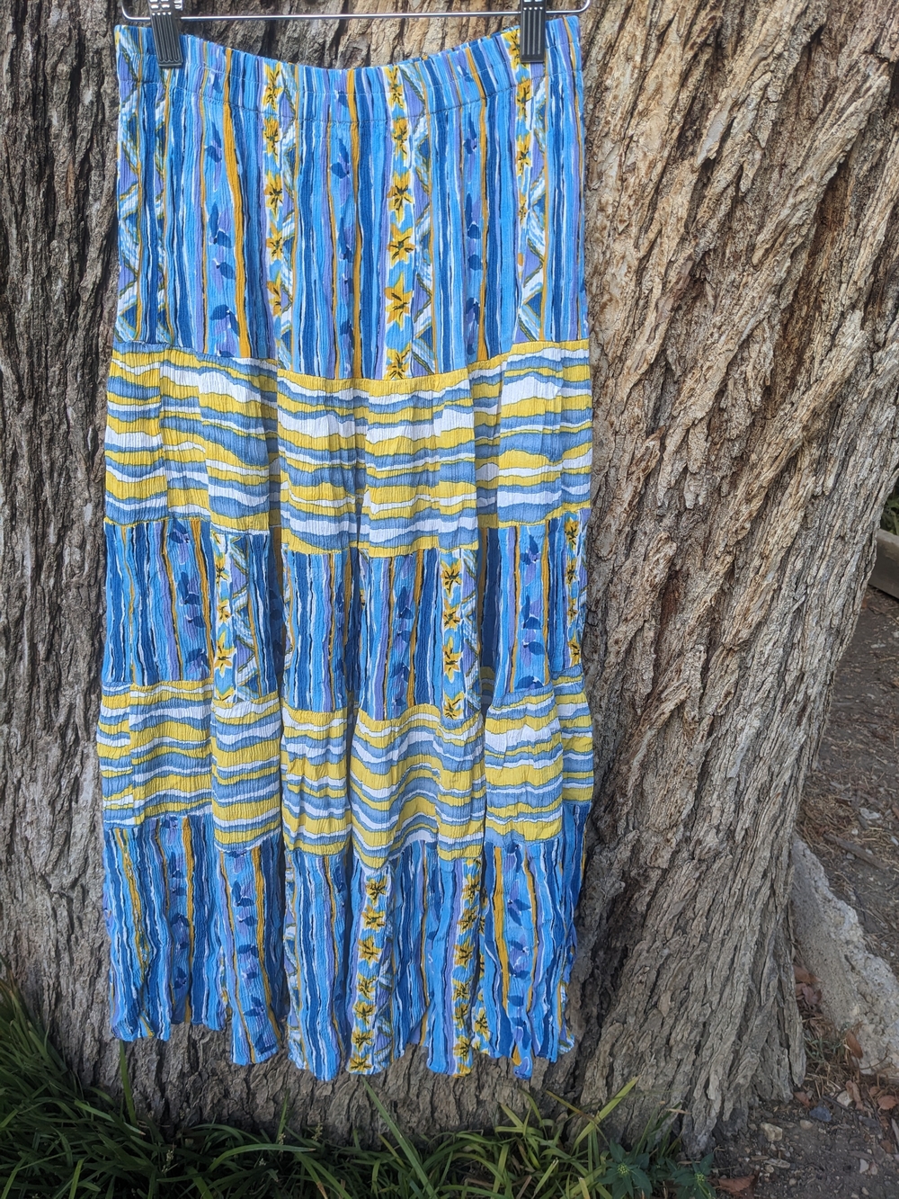 Blue & Yellow Striped Maxi Skirt